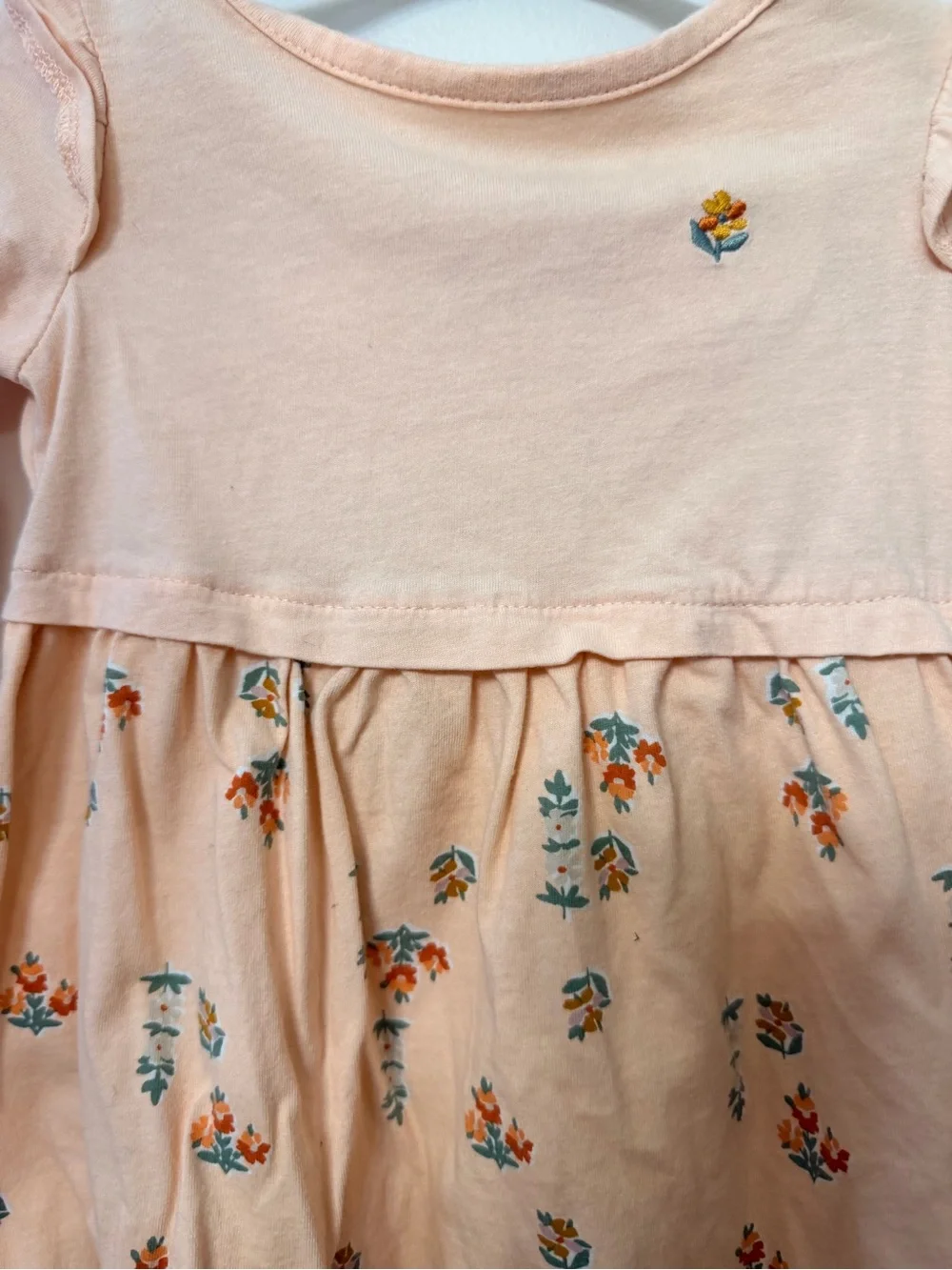 Carter's Peach Long-Sleeve Floral Knit Bodice Dress